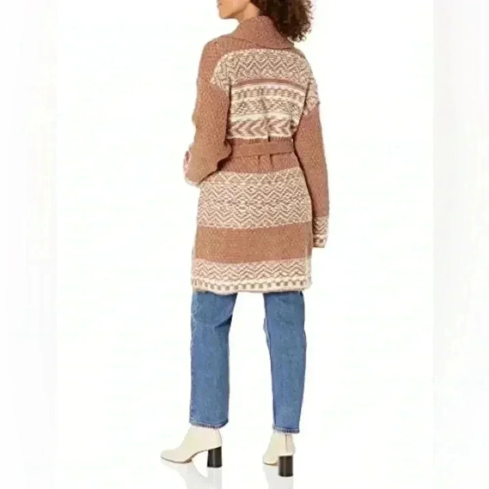 Lucky Brand Women's Fairsle Sweater Coatigan, Caramel Cafe Sz M - Picture 6 of 16